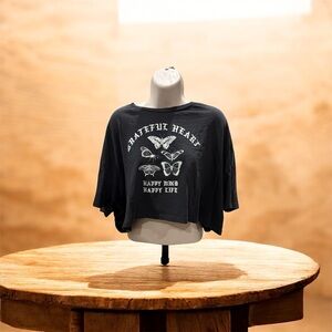 Garage Charcoal Crop Top with Butterfly Print